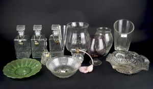 A collection of glassware, including vases, bowls, spirit decanters and dishes, by Doulton,