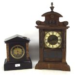 Two early 20th century mantle clocks, one in slate and marble,