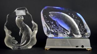 Two Swedish (Mats Jonasson) moulded glass sculptures or paperweights,