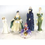 Five Royal Doulton bone china figures of ladies, including 'Monica' (HN1467)',