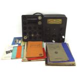 An AVO valve tester and assorted instruction manuals, the valve tester with Pat no.