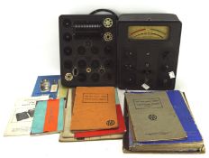 An AVO valve tester and assorted instruction manuals, the valve tester with Pat no.