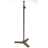 An early 20th century industrial cast iron telescopic stand, on a propeller shaped base,