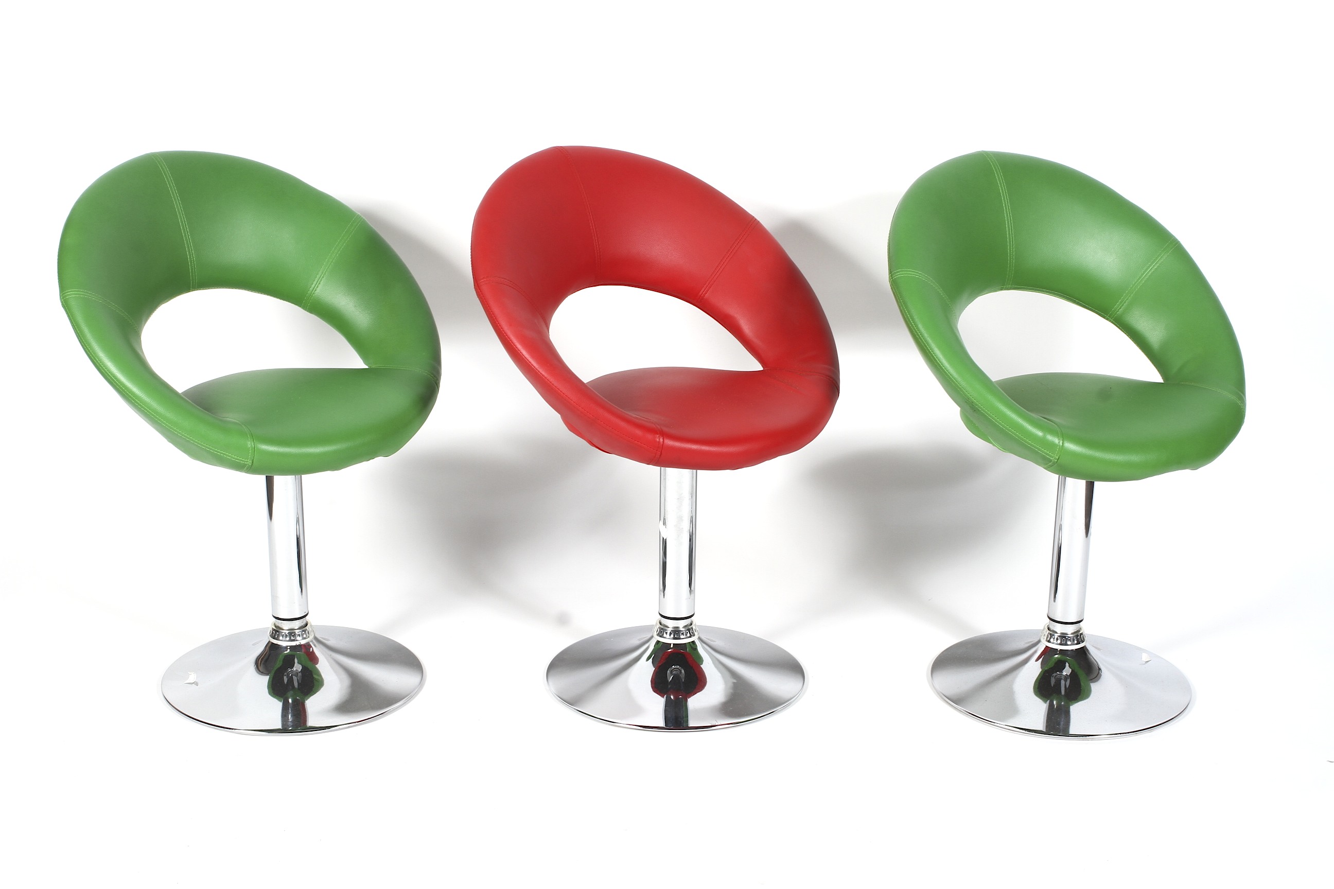 A set of five contemporary faux leather retro style revolving stools raised on a chrome column and - Image 2 of 2