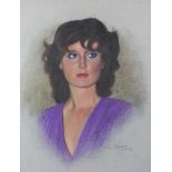 A 1980's pastel portrait of a woman, indistinct signature and dated (lower right) '4-10-82',