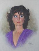 A 1980's pastel portrait of a woman, indistinct signature and dated (lower right) '4-10-82',