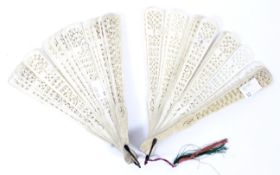 Two Chinese late 19th, early 20th century brise bone fans, with pierced sticks, some damages,