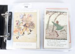 An album of postcards and ephemera, including nursery and birthday cards, WWI telegram,