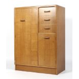 A G plan teak gentlemans dressing chest with single wardrobe with extendable cloths rail and tie