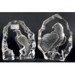 Two Swedish lead glass sculptures/paperweights, moulded with eagles,