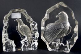 Two Swedish lead glass sculptures/paperweights, moulded with eagles,