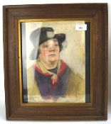 A pastel portrait of a lady, circa 1930, wearing a black hat, indistinctly signed lower right,