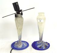 A pair of French blue and white Art Glass lamp bases marked 'Art de France' approx L15cm x H26cm