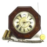 A Continental 19th century mahogany striking wall clock with inlaid decoration,