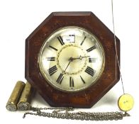 A Continental 19th century mahogany striking wall clock with inlaid decoration,