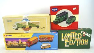 A collection of Corgi diecast toy vehicles, including: Erf Box Van, a Billy Smart's Circus truck,