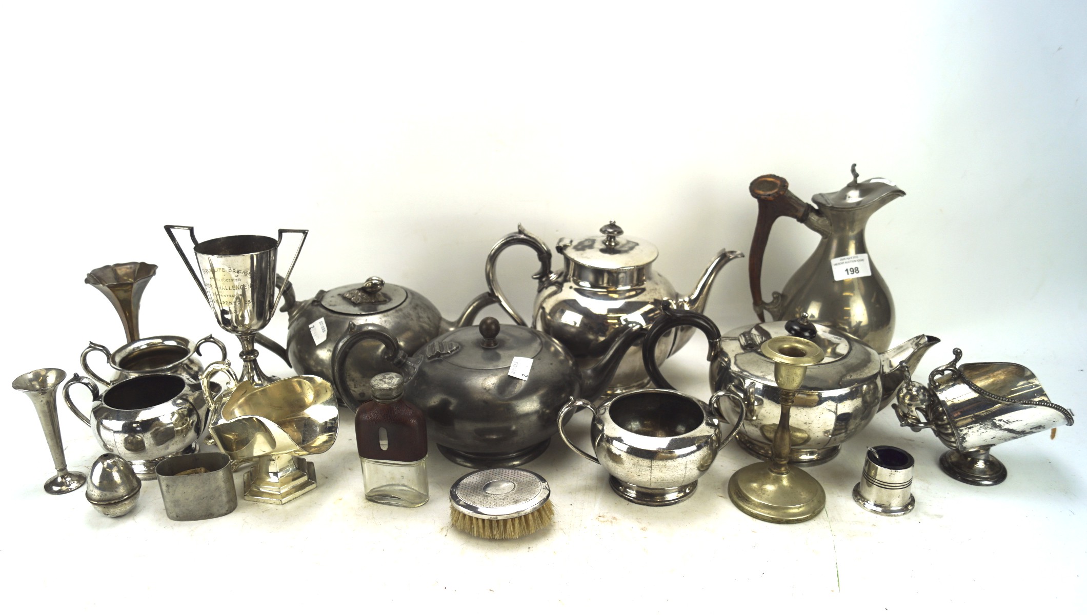 An assortment of silver plated and other metalwares, to include teapots, - Image 2 of 2