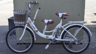 A vintage Fujiu two seater bicycle, white painted frame,