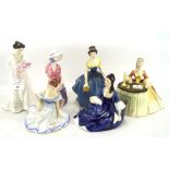 A collection of six Royal Doulton ladies, 20th century, printed green marks, including 'Marjorie',