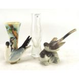 Four ceramic and glass collectables including a Lladro model of doves,