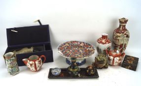 A collection of Asian ceramics and metalware, to include an Imari dish on stand,