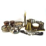 An assortment of silver plate and metal ware, including: mugs, vases,