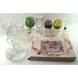 An assortment of glassware, to include oversized brandy glasses, moulded glass dishes,