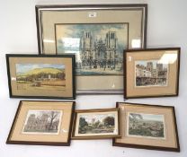 An assortment of local Somerset pictures and prints, to include Wells Cathedral,