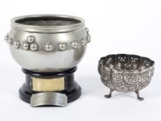 A Glastonbury bowl and white metal bowl, the Glastonbury bowl marked 'J.Gillmore' ref503832, H8.