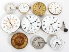 Ten pocket watch movements, of assorted sizes and designs,