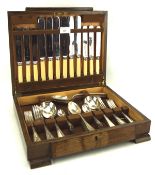 An early 20th century oak cased canteen of silver plated cutlery (Sheffiled Co.