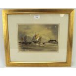 A watercolour seascape with yachts under sail, illegible signature lower right, 18cm x 26cm,