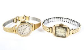 A 9ct gold ladies Rotary wrist watch (not working) and a ladies Oris wrist watch,