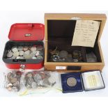 An assortment of mixed coinage, to include 1887, 1889 and 1890 Victoria crowns,