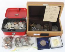 An assortment of mixed coinage, to include 1887, 1889 and 1890 Victoria crowns,