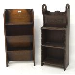 Two small Edwardian oak bookshelves, each with two tiers, L35 cm x D21cm x H34.