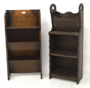 Two small Edwardian oak bookshelves, each with two tiers, L35 cm x D21cm x H34.