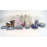 A collection of assorted ceramics, including Wedgwood jasperware,