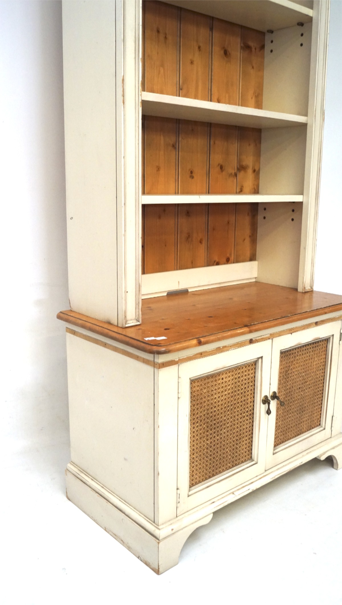 A painted pine dresser, with three adjustable shelves above caned double door cupboard, - Image 2 of 2