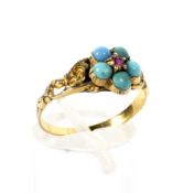 A Victorian yellow metal and turquoise cluster ring,