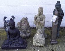 A collection of garden figures, including Buddhas, a Guanyin and immortals,