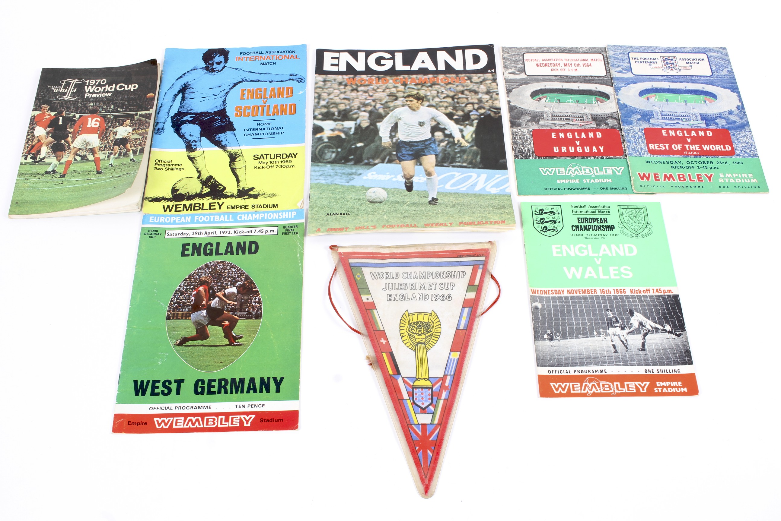 A collection of England football programmes and related ephemera, dating from 1963-72,