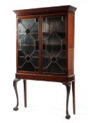 A 19th century mahogany display cabinet with geometric astragal glazed doors opening to reveal