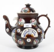 A late 19th century Bargeware teapot, named for Lizzy Bullock Somerset Bath, 1881,