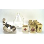 Seven Royal Doulton miniature vases and other items, the vases printed with flowers,