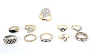 An collection of ten rings, of various sizes and designs,