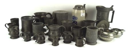 A collection of pewter and other metal wares,