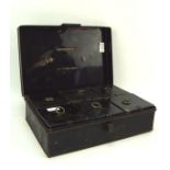 A Victorian metal spice box with hinged lid, enclosing six gilt named compartments,