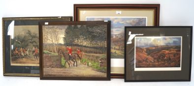 Four hunting related prints and paintings,