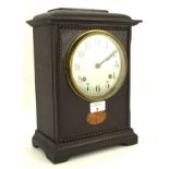 A 20th century British Jerome painted wooden mantel clock, with parquetry decoration to front,